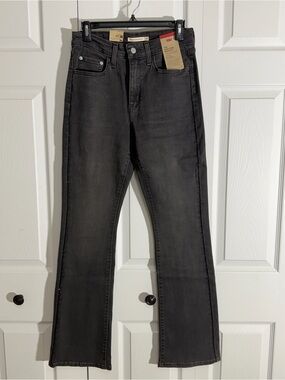 Levi's 725 High-rise Bootcut Jeans - Washed Black with seam detailing